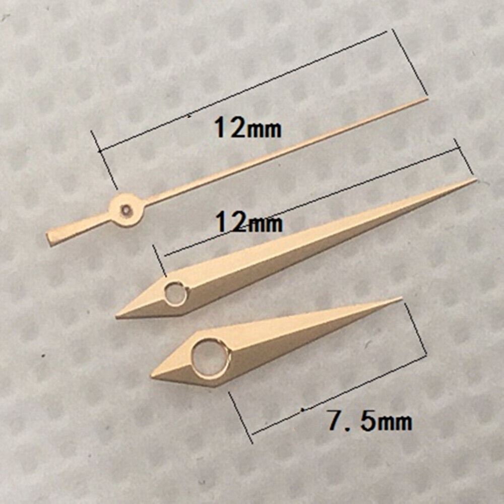 12mm rose gold arrow watch hands for Miyota 7T35 quartz movement, precise fit accessory