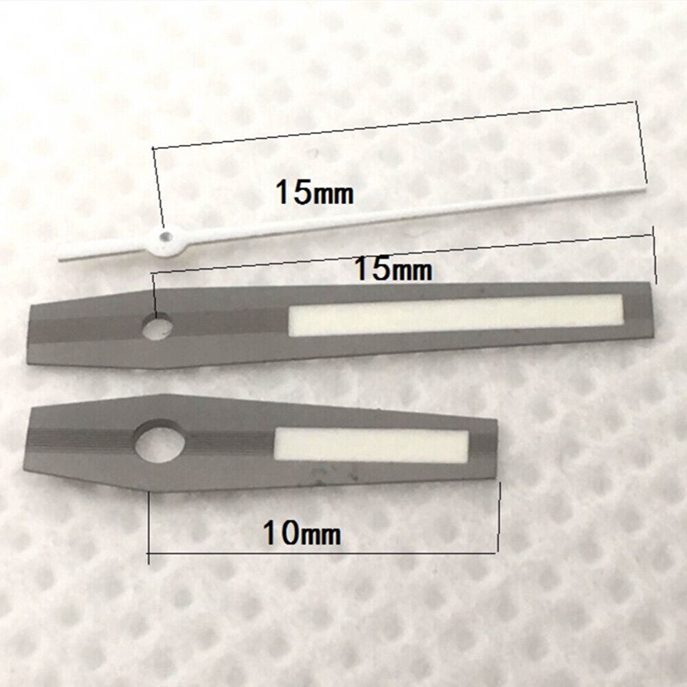 15mm green luminous black square point watch hands for China Made 2813 movement, precise fit and visibility.