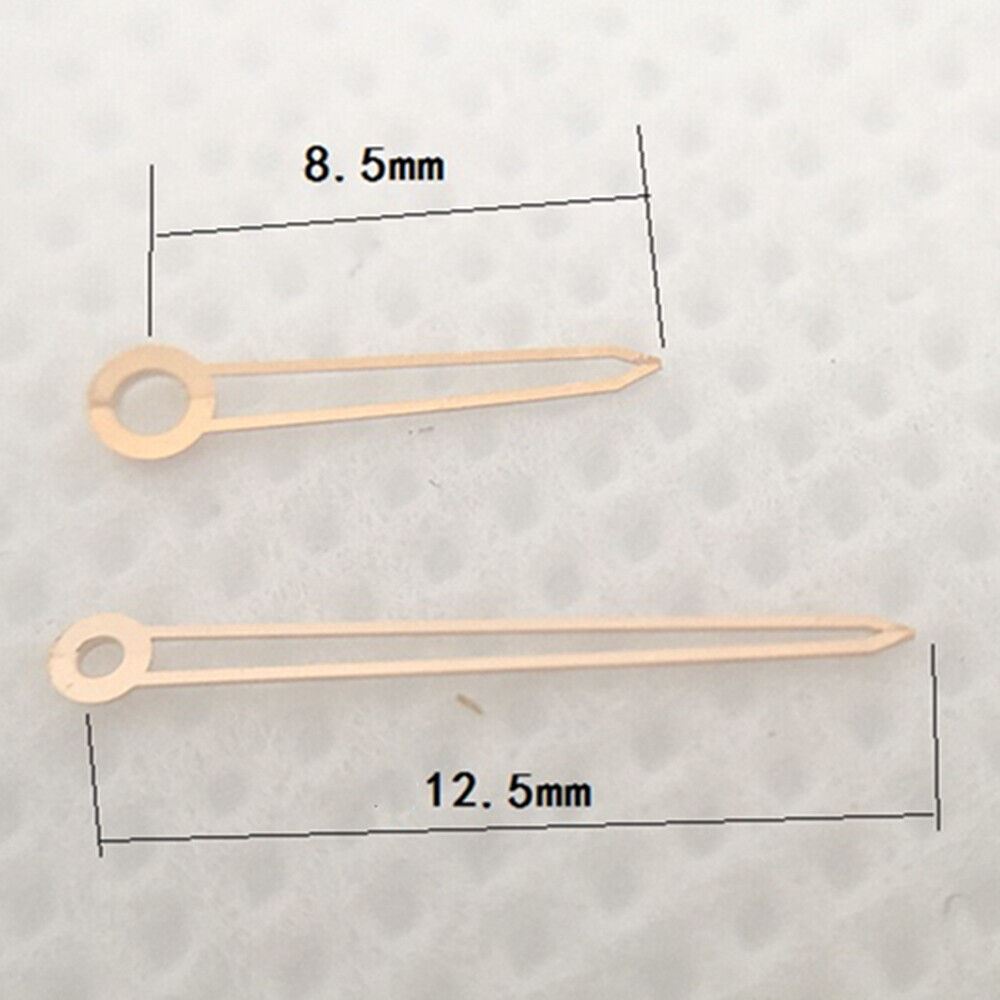 12.5mm rose gold watch hands with trim for Hattori Epson VJ20 quartz movement, perfect for precision repairs.