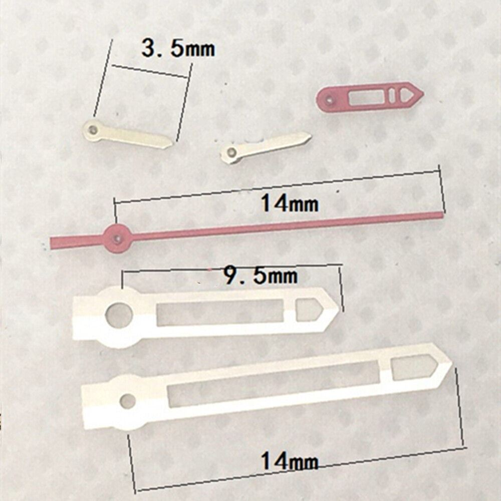 Green lume pointed silver watch hands for Hattori Epson VD53 quartz movement, enhancing readability and style.