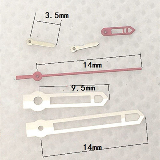 Green lume pointed silver watch hands for Hattori Epson VD53 quartz movement, enhancing readability and style.