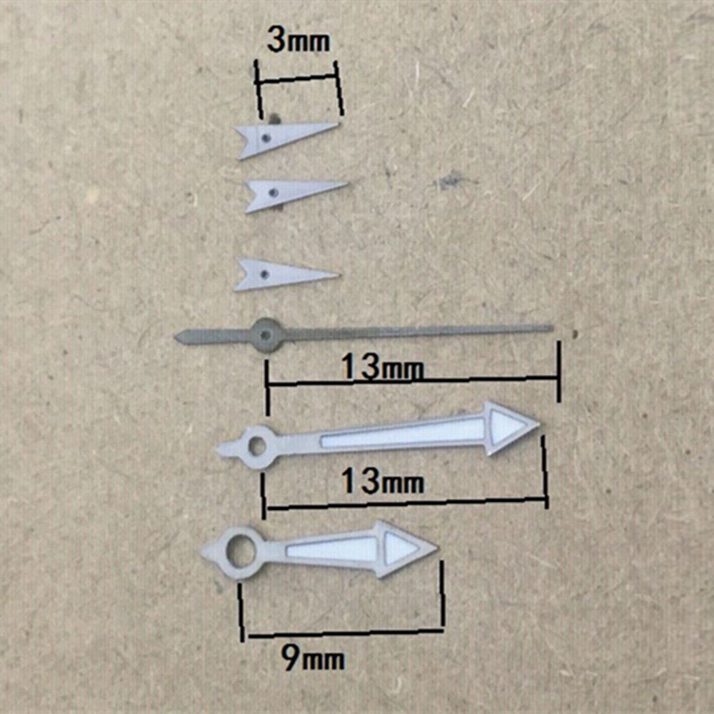 13mm green luminous arrow-shaped black watch hands for ISA 9231 quartz movement, precise timekeeping.