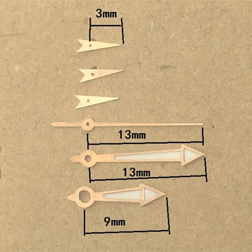 13mm rose gold luminous green watch hands for ISA 9231 quartz movement, enhancing visibility and style