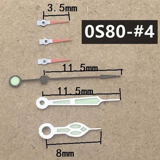 Black Red 11.5mm watch hands with silver trim and green luminous tips for Miyota 0S80 movement