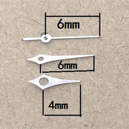 Silver polished 4-6mm watch hands for Hattori Epson VX12 quartz movement, precision-crafted for accurate timekeeping.