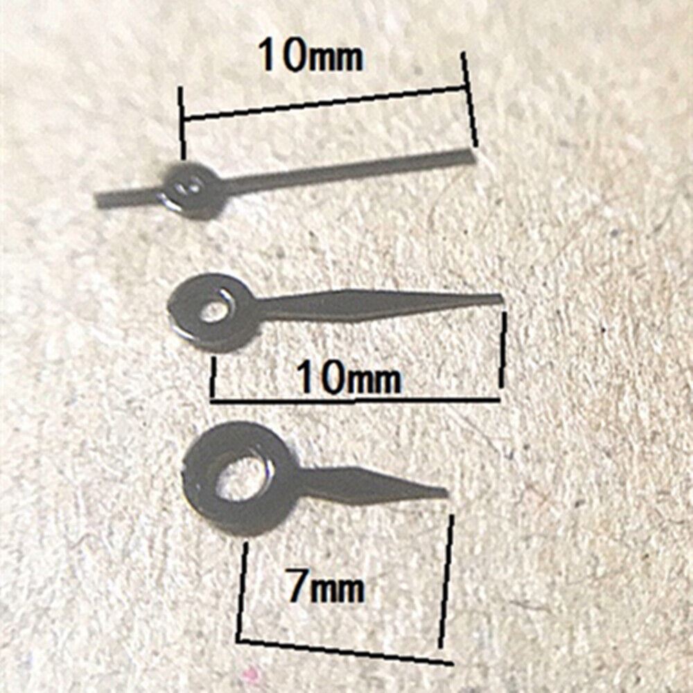 6mm black polished watch hands by Hattori for Epson VX12 quartz, precise fit with sleek design.