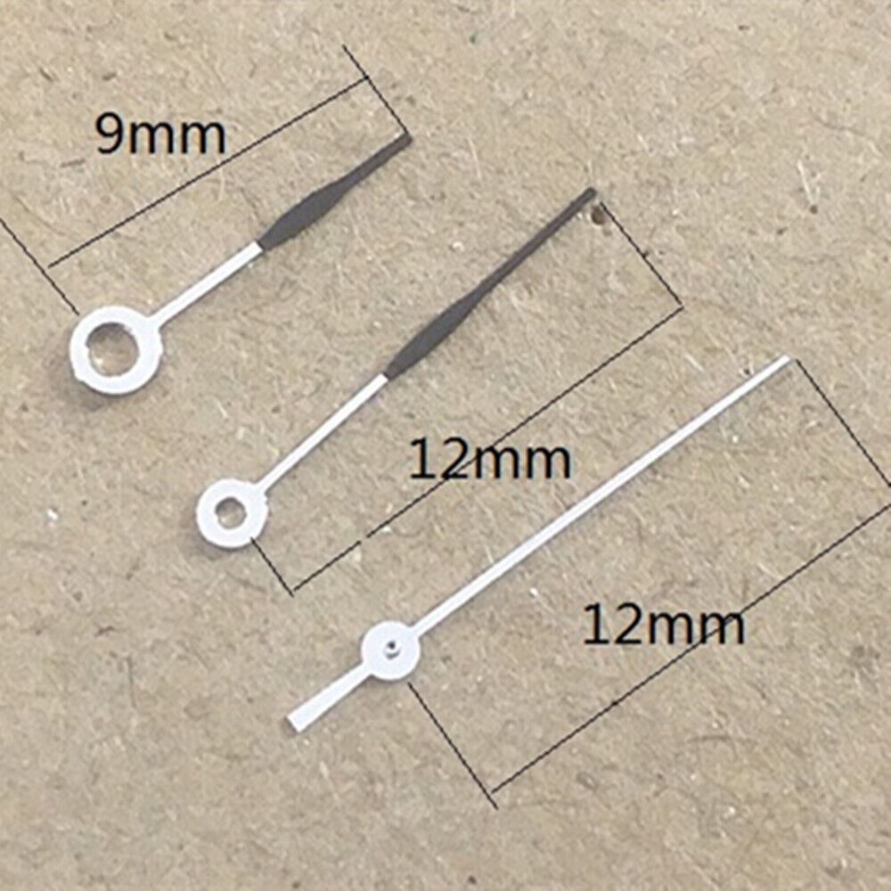 Black silver 12mm watch hands compatible with Miyota 1M12 Japan quartz movement, precise timekeeping parts.