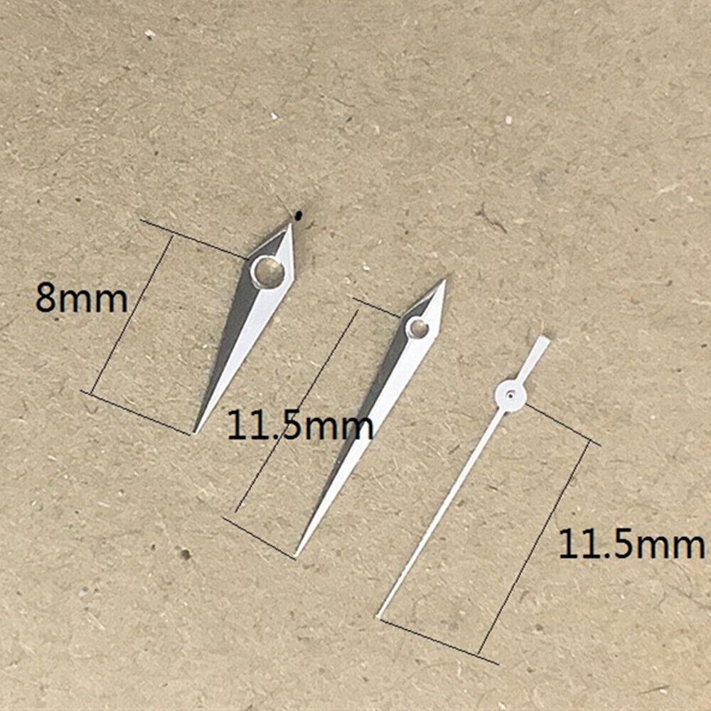 Arrow-shaped silver watch hands, 11.5mm, compatible with Miyota 1M12 Japan quartz movement, stylish replacement.