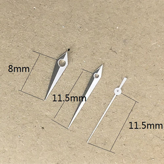 Arrow-shaped silver watch hands, 11.5mm, compatible with Miyota 1M12 Japan quartz movement, stylish replacement.
