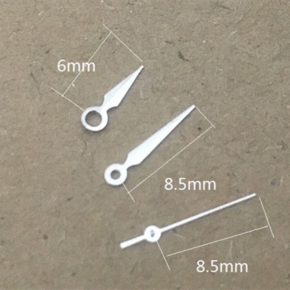White 8.5mm watch hands for Miyota 1M12 quartz movement, precise timekeeping by Miyota Japan.