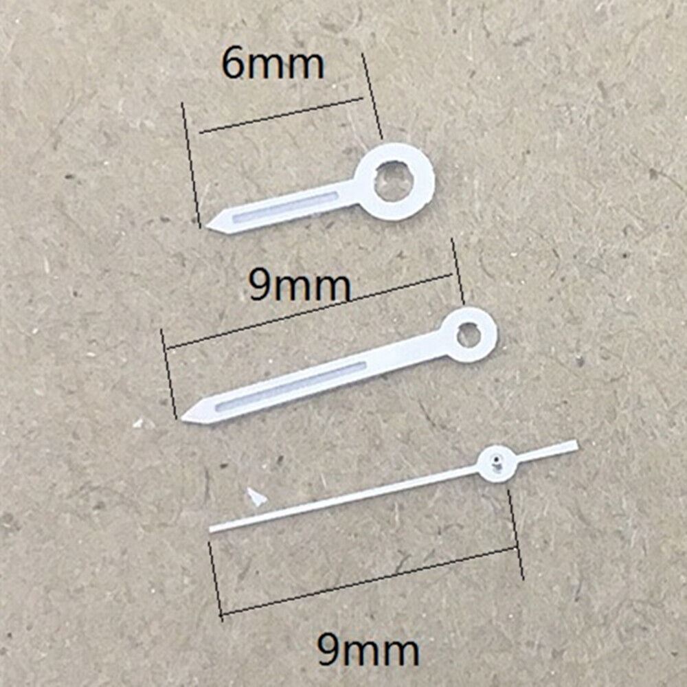 Silver-trimmed green lume 9mm watch hands for Miyota 1M12 quartz movement, precision Japanese brand parts