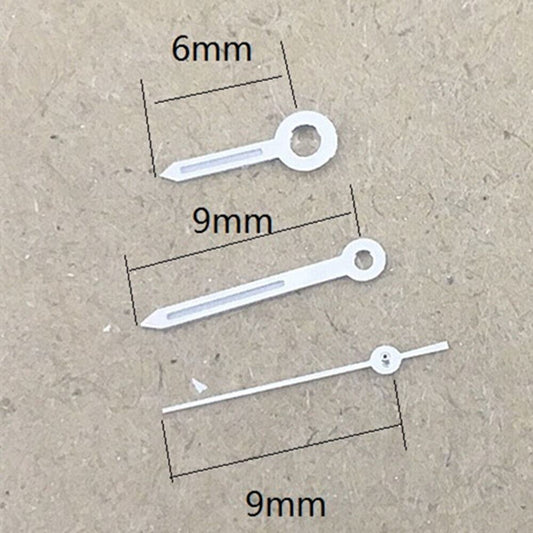 Silver-trimmed green lume 9mm watch hands for Miyota 1M12 quartz movement, precision Japanese brand parts