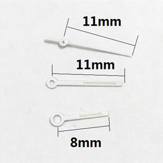 Silver trim green lume square tip watch hands designed for Miyota 6M12 quartz movement, precise timekeeping accessory.