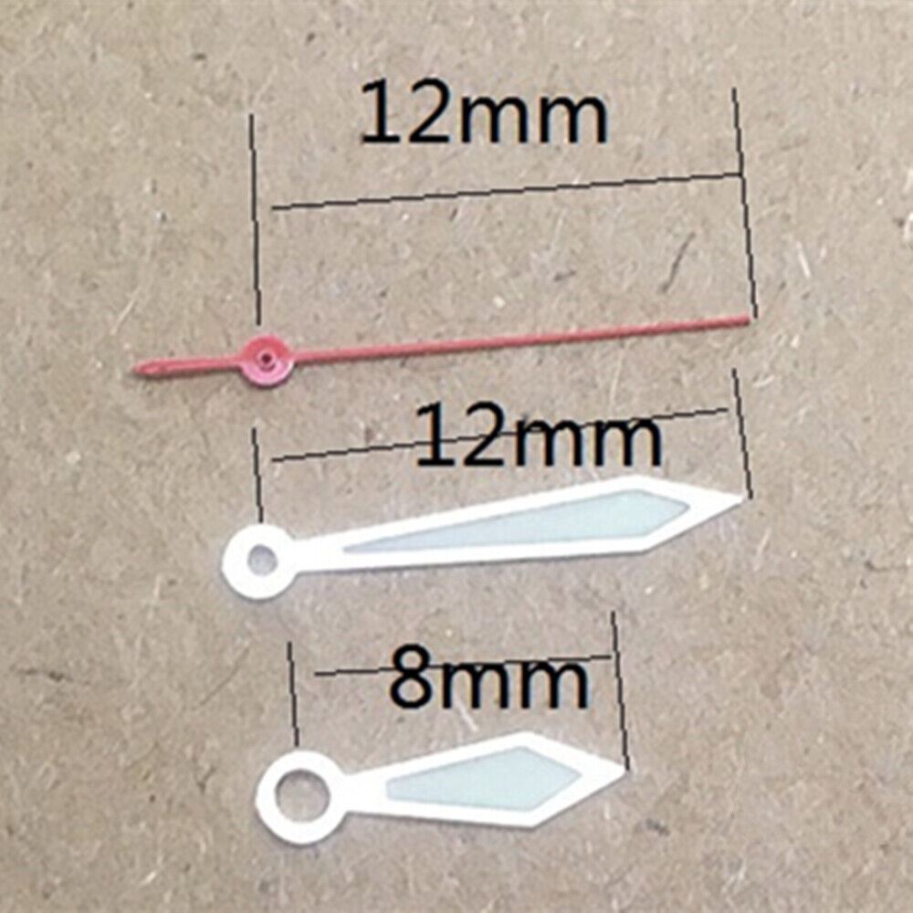 Silver rhombus-shaped 12mm watch hands with green lume for Miyota 1M12.