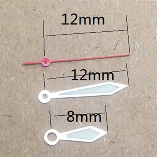 Silver rhombus-shaped 12mm watch hands with green lume for Miyota 1M12.