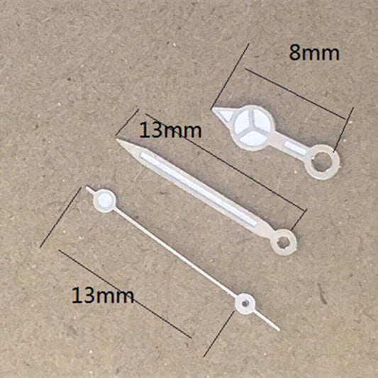 13mm silver and green watch hands for Hattori Epson PC32 quartz movement, sleek design.