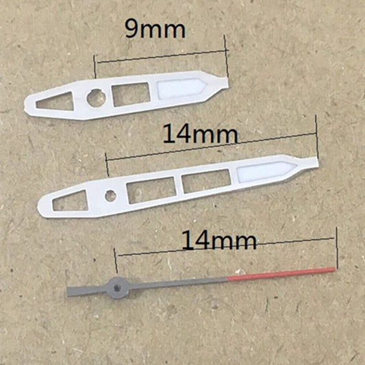 14mm silver trim watch hands with green tips for Hattori Epson PC32 movement, precise time indication