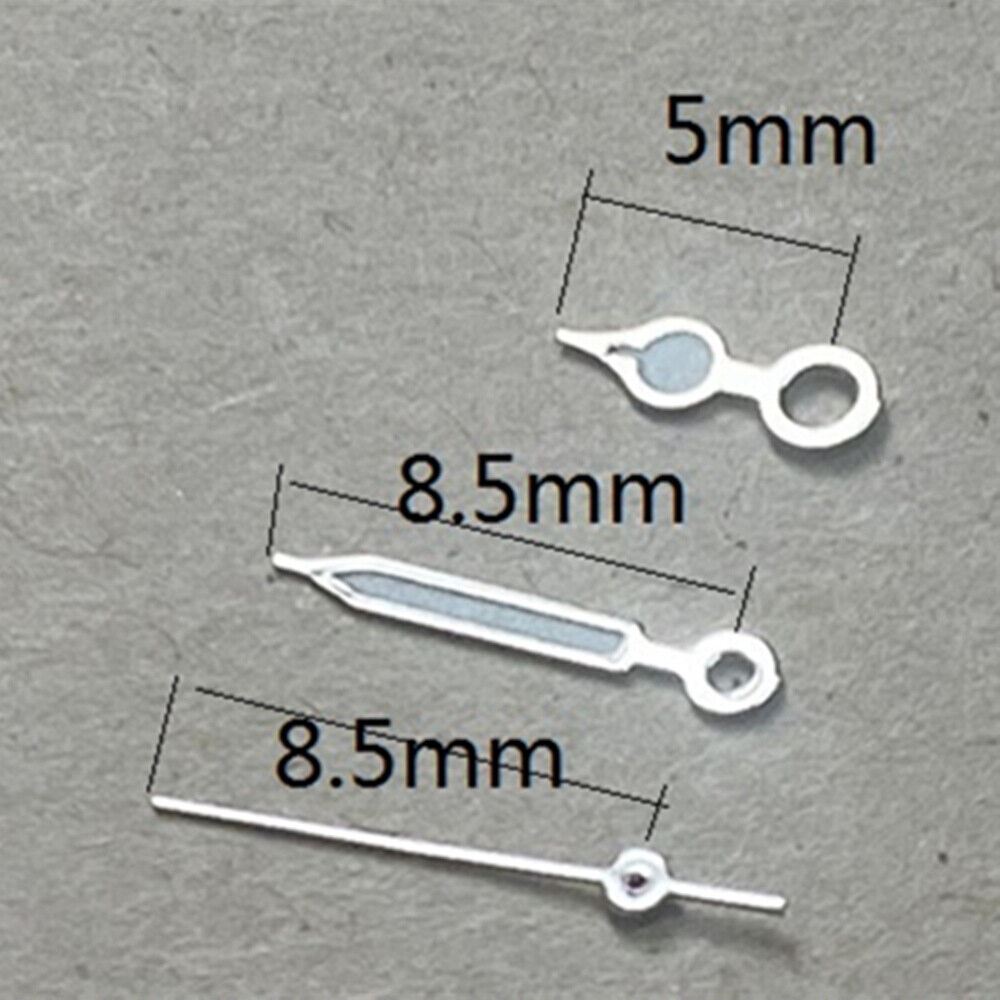 Arrow-shaped silver trim 8.5mm watch hands by Miyota for precise 1M12 Japan quartz movements.
