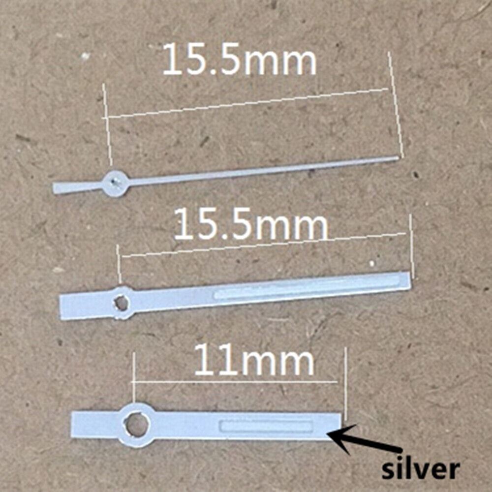 Silver-trimmed 15.5mm green lume watch hands for Hattori Epson PC32 quartz movement accessories.