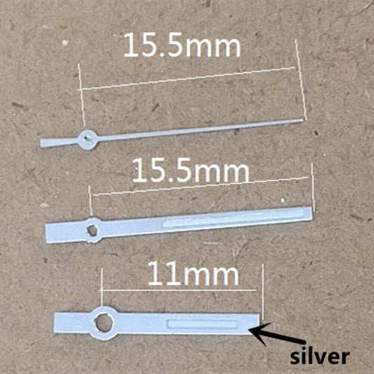 Silver-trimmed 15.5mm green lume watch hands for Hattori Epson PC32 quartz movement accessories.