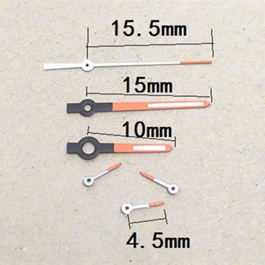 Lume orange trim 15.5mm watch hands by HZ for HZ2350 automatic mechanical movement.