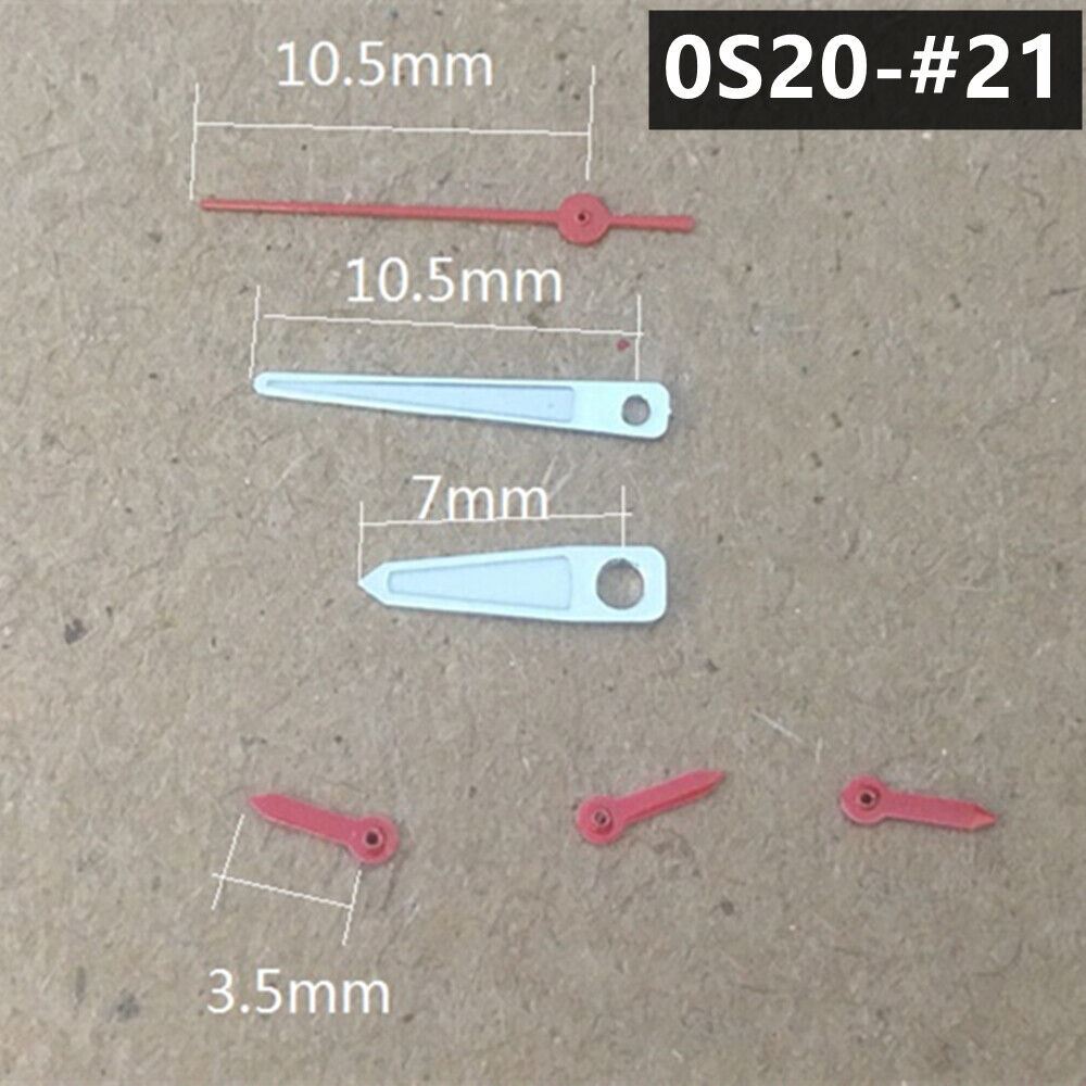 Silver-trimmed green lume watch hands for Miyota 0S20 quartz movement, Tower-style.