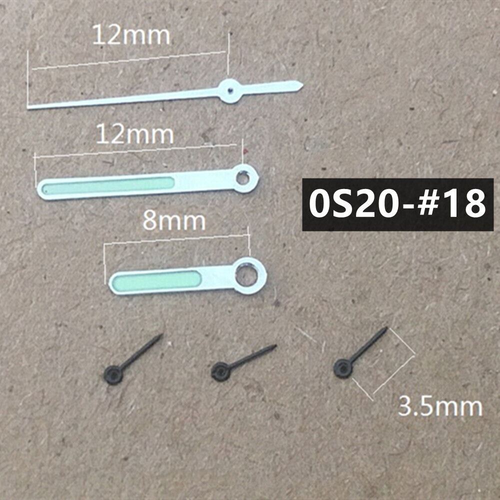 Round tip green lume black second hand for Miyota 0S20 quartz watch movement, precise timekeeping accessory.