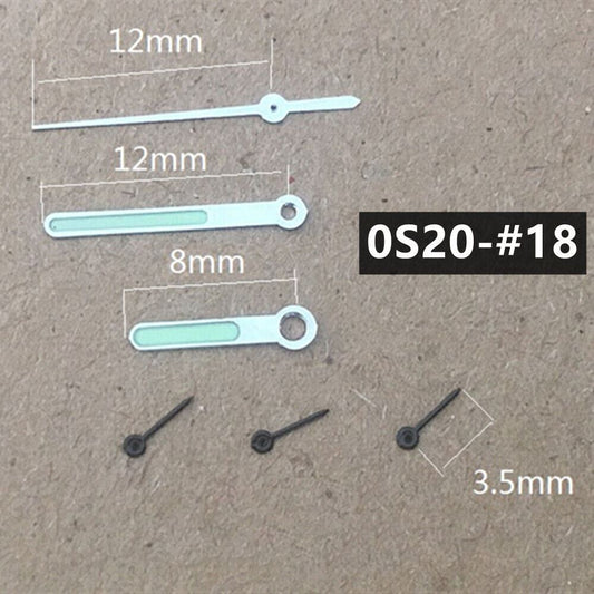 Round tip green lume black second hand for Miyota 0S20 quartz watch movement, precise timekeeping accessory.