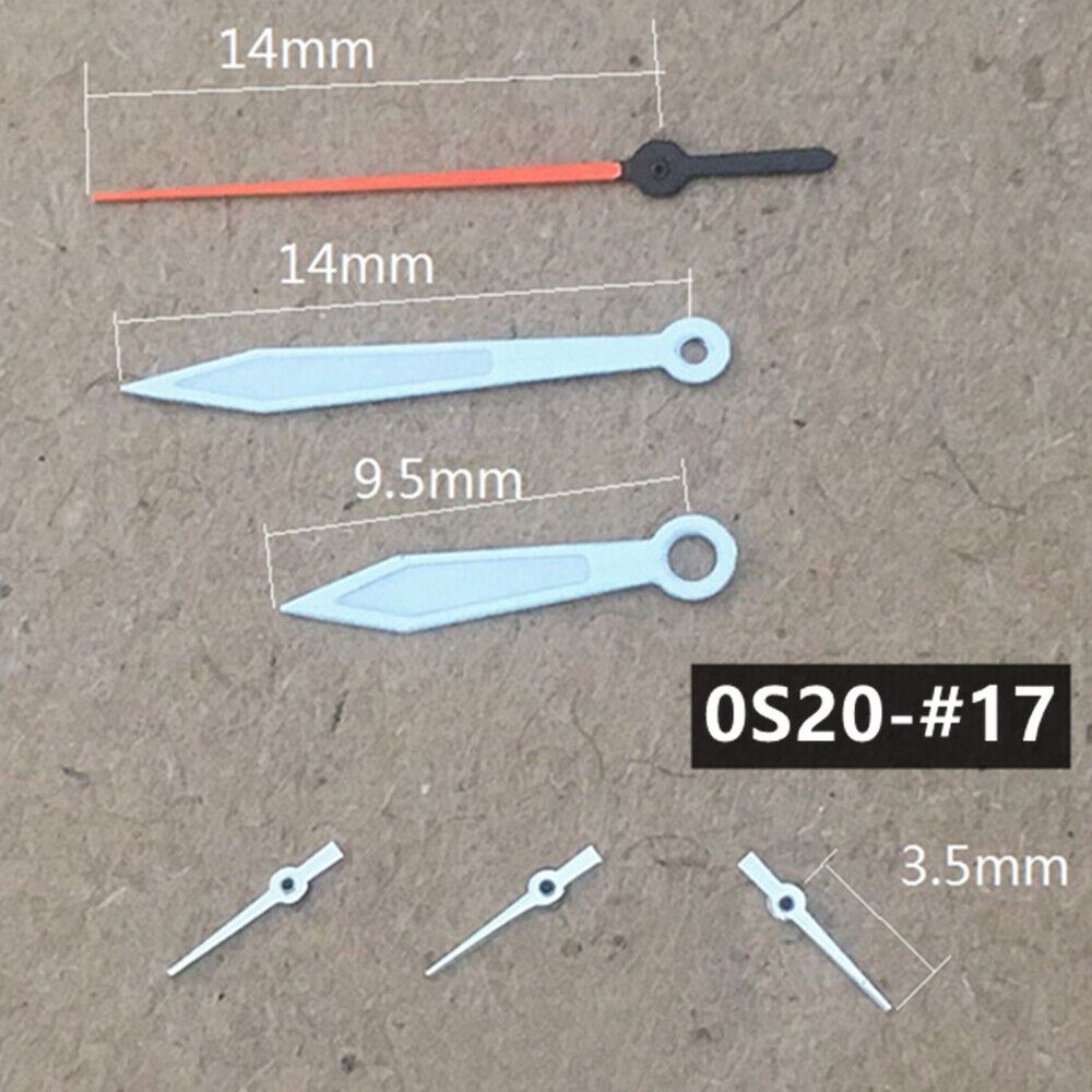 14mm orange lume second hands with silver trim, compatible with Miyota 0S20 quartz movement, watch accessory.