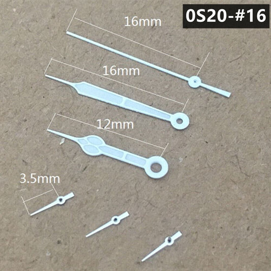 16mm silver-trimmed green luminous watch hands for Miyota 0S20 quartz movement, precise timekeeping accessory