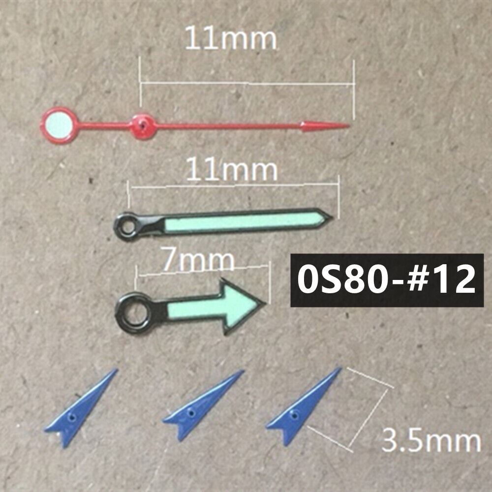 Black trim green luminous watch hand with red and blue second hand, compatible with Miyota 0S80 movement