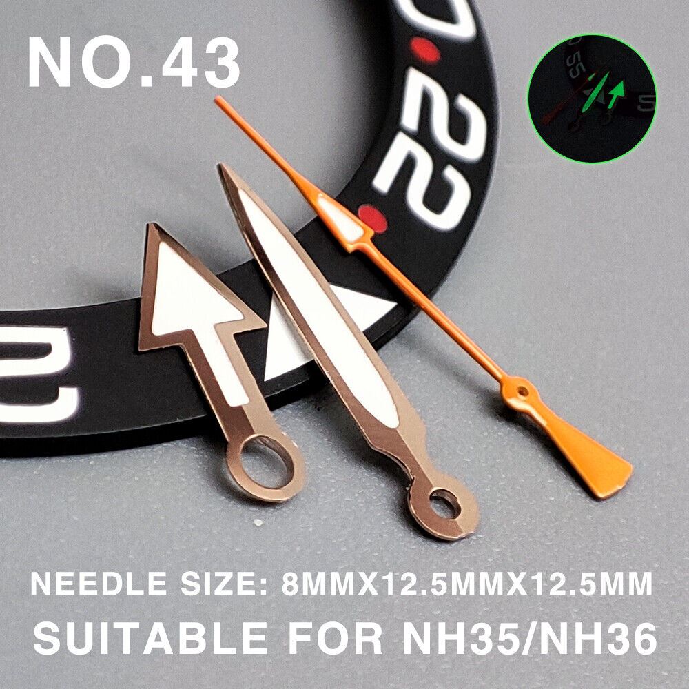 Green luminous rose gold trim watch hands, 12.5mm, compatible with Miyota NH35/NH36/NH38 movements, watch accessories.