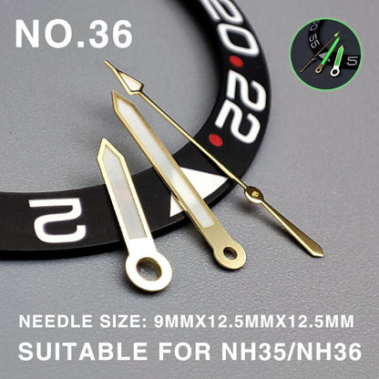 Green lume golden trim 12.5mm red golden second hand for Miyota NH35/NH36 watches.