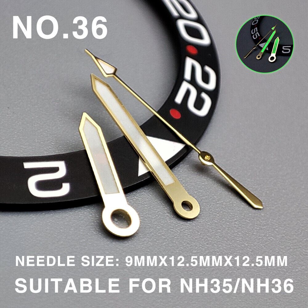 Green lume watch dial with golden trim and red-golden second hand for Miyota NH35/NH36.