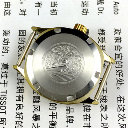 Golden dial ladies watch by Seagull with 19 jewels, manual mechanical movement, elegant Tianjin China design.