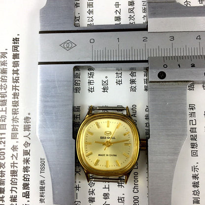 Golden dial ladies watch by Tianjin Seagull with manual mechanical movement and classic elegance.