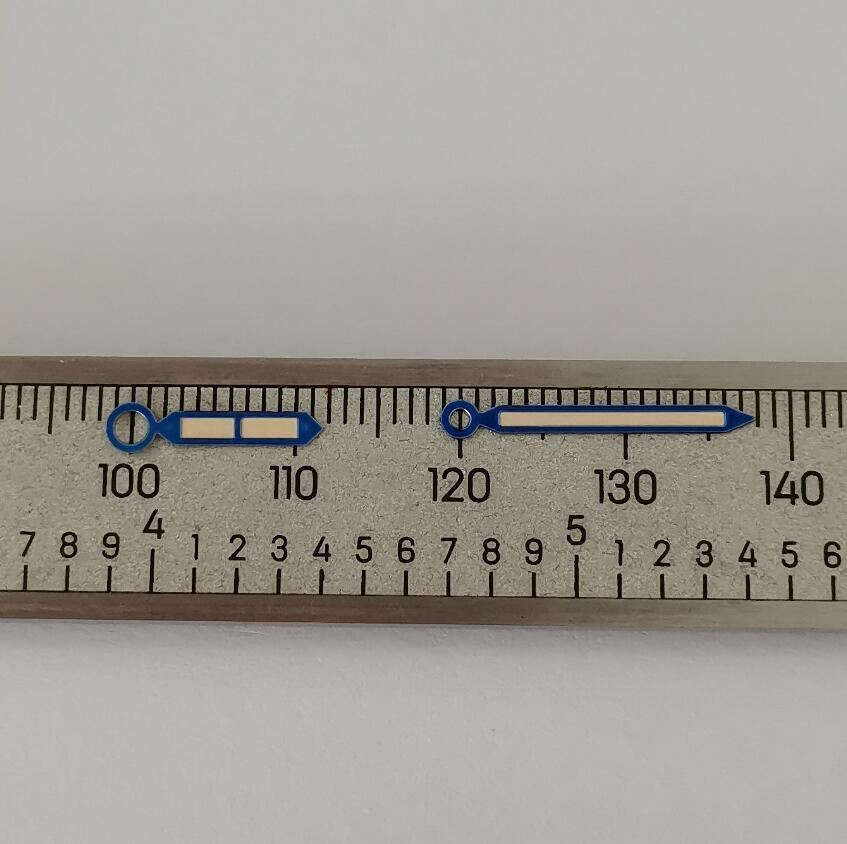 Blue-trimmed green lume watch hands for Seagull ST3600 with bright glow and precise fit.