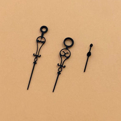 Black floral watch hands with intricate design for Seagull ST3600 and ETA6497 movements.