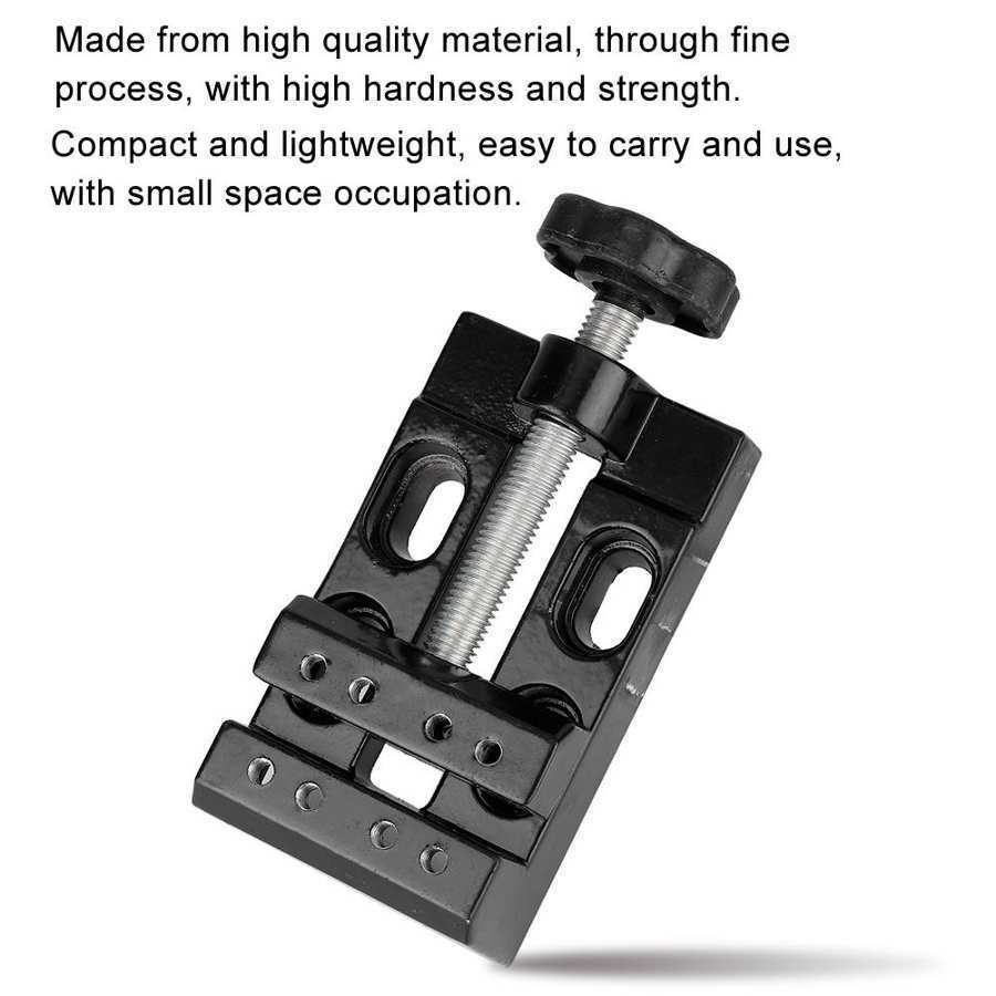 Mini electric drill with flat vice and clip opening clamp for precise jewelry work.
