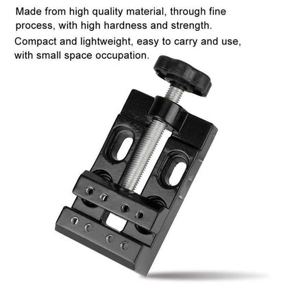 Mini electric drill with flat vice and clip opening clamp for precise jewelry work.