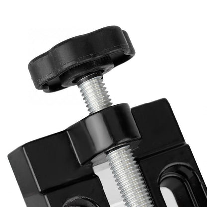 Mini electric drill with flat vice and clip opening table clamp, ideal for precise jewelry crafting.