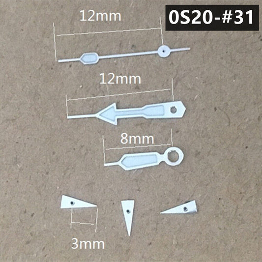 Aiguilles de montre lumineuses vertes argentées de 12 mm pour mouvement à quartz Miyota 0S20