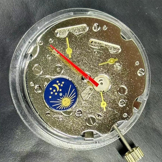 China Made TY2876 watch movement showing automatic mechanical design with small second markers at 3, 6, 9, and 12 positions.