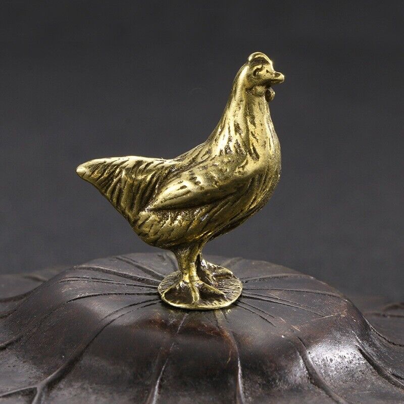 Solid copper golden hen trinket with vintage bronze finish, hand-carved detailed model figurine.