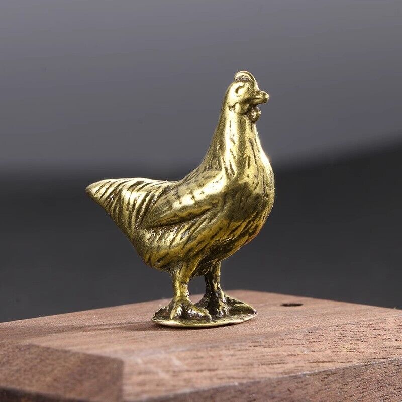 Vintage solid copper golden hen figurine, hand-carved bronze model for decorative collections.