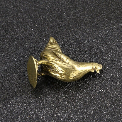 Hand-carved vintage solid copper golden hen figurine, perfect for decorative collections and home decor.