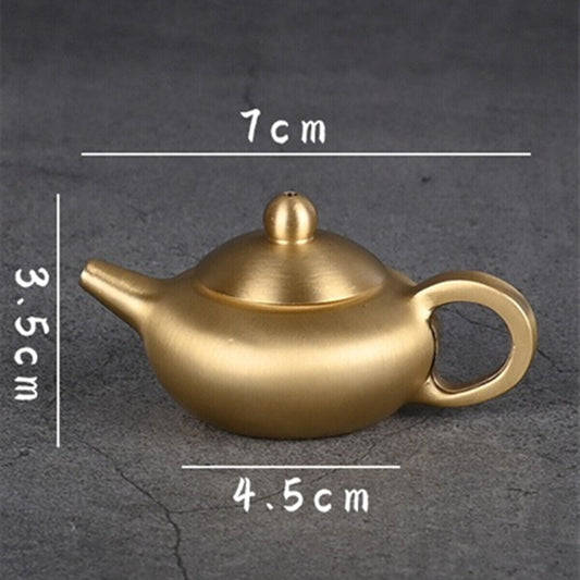 Vintage 7cm copper golden teapot figurine, hand-carved bronze model, perfect collectible d�cor.