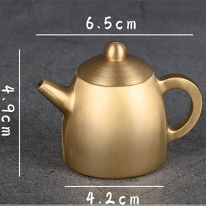 6.5cm Copper Golden Teapot Trinket Vintage Hand Carved Bronze Model Figurines