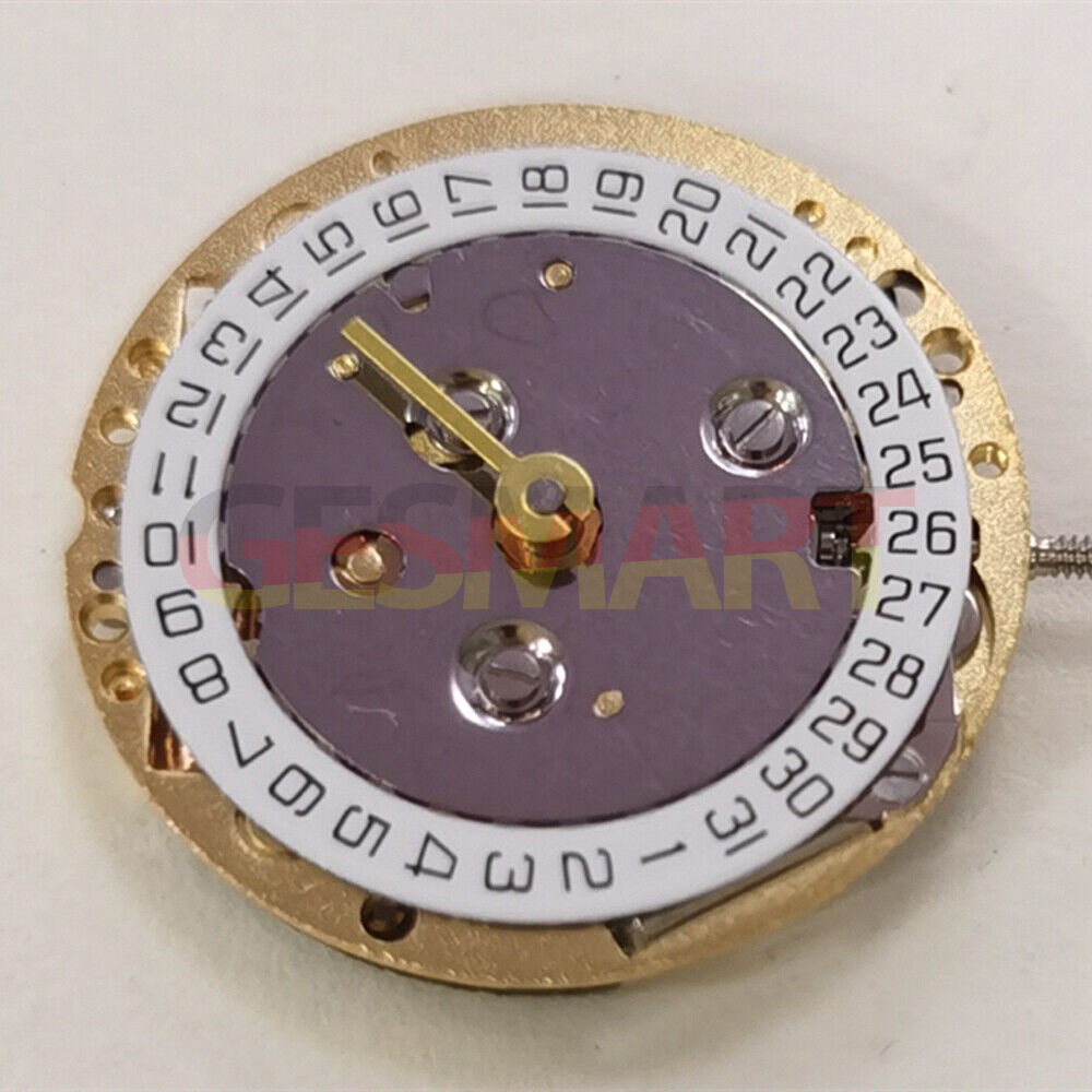 Golden ISA 222 quartz watch movement with 2 hands and calendar, ideal for ladies' watch repairs.