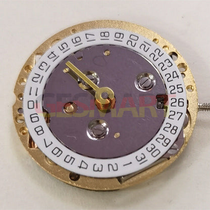 Golden ISA 222 quartz watch movement with 2 hands and calendar, ideal for ladies' watch repairs.